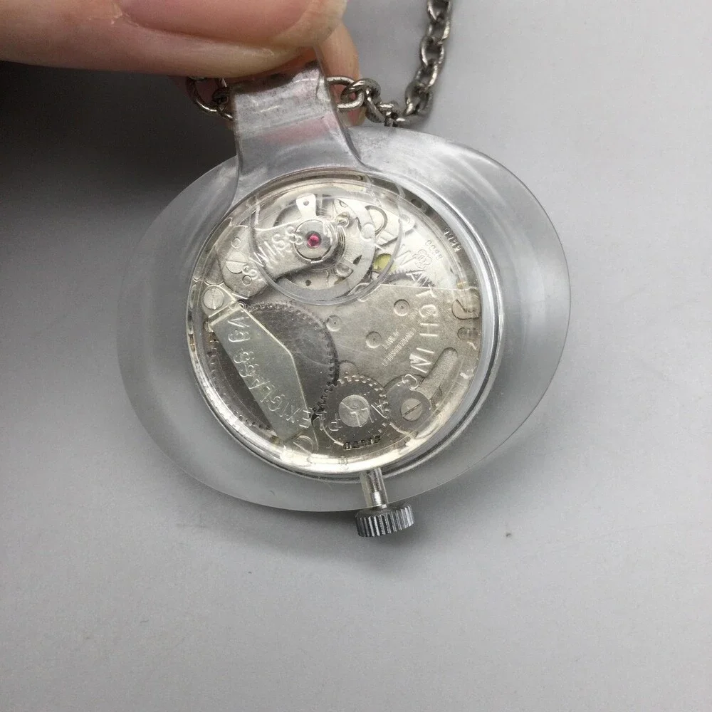 Custom Time Pendant Pocket Watch Necklace Women 43mm Black Dial Manual Wind